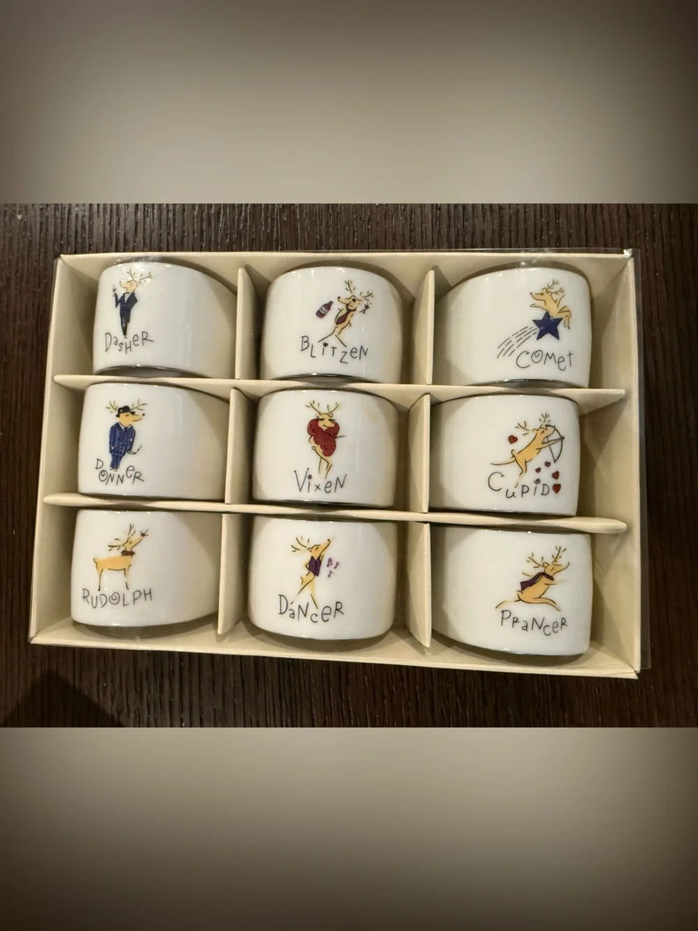 Pottery Barn‎ 2003 Santa’s Reindeer Napkin Rings Set of 9 Complete Rudolph Japan